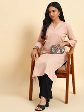 Thread Plus Cotton Flax Straight Kurti In Onion Pink Color For Women